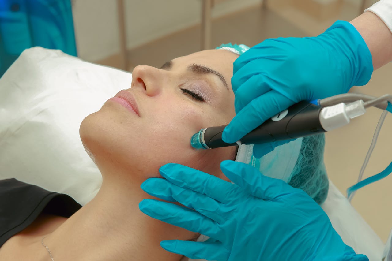 Professional HydraFacial treatment close up